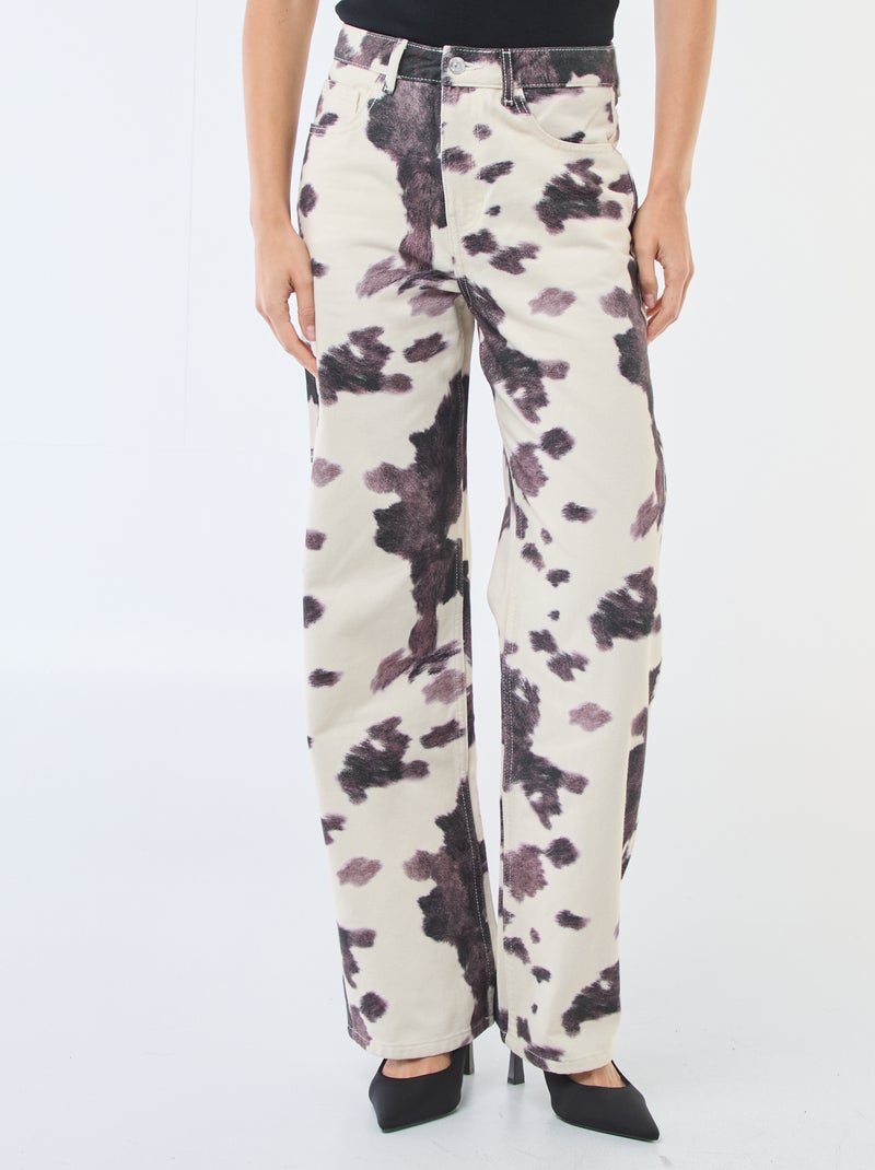 Calças largas com estampado de vaca Castanho - Kiabi