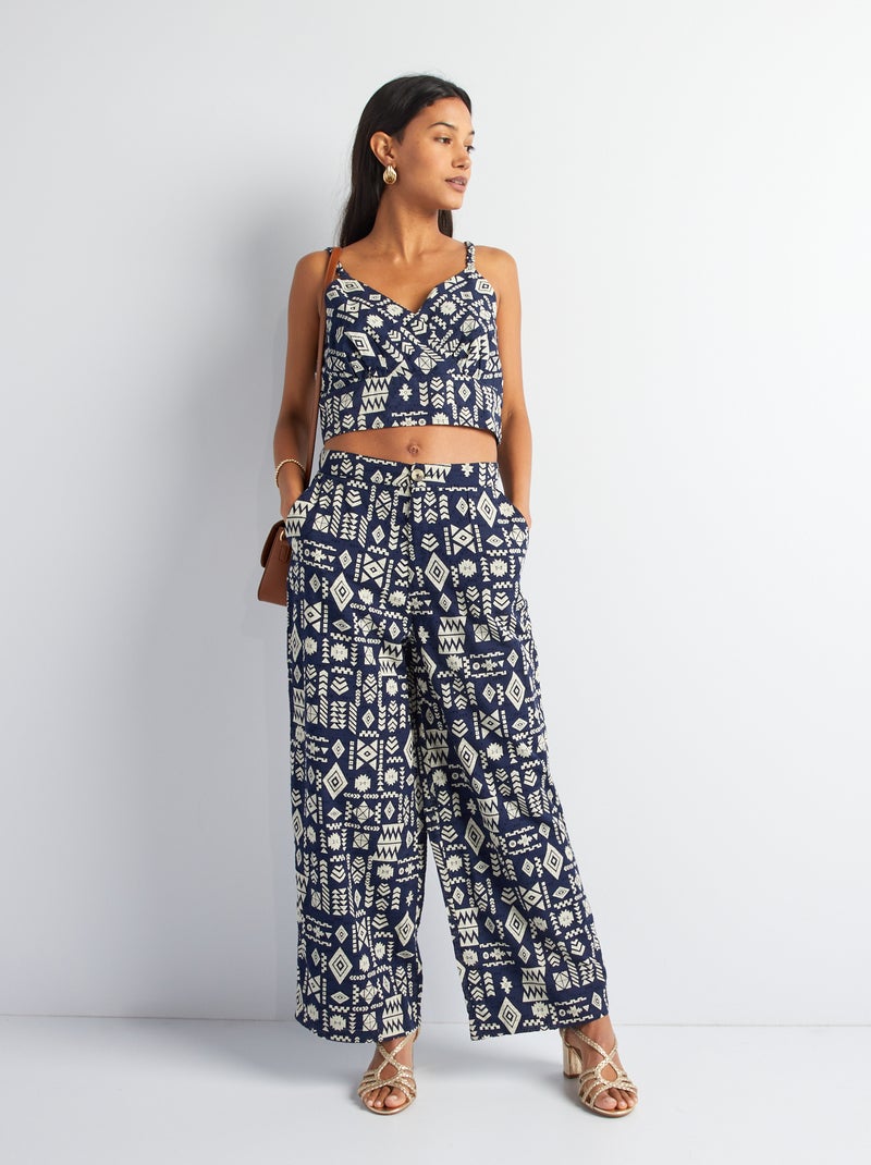Calças largas com estampado étnico AZUL - Kiabi
