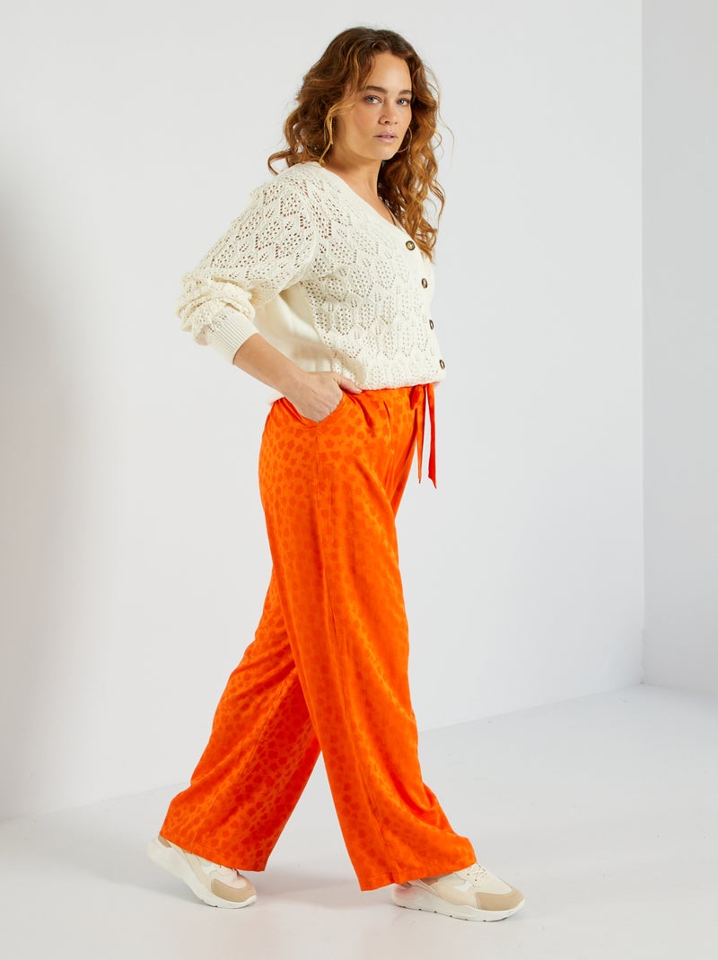 Calças largas com estampado floral Laranja - Kiabi
