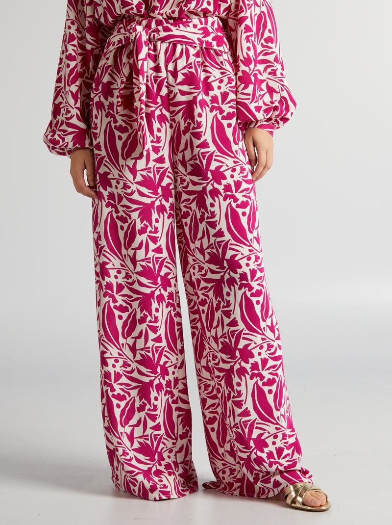 Calças largas com estampado florido ROSA - Kiabi