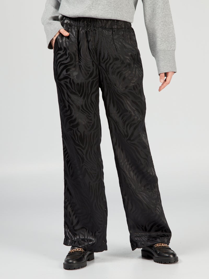 Calças largas com estampado Preto - Kiabi