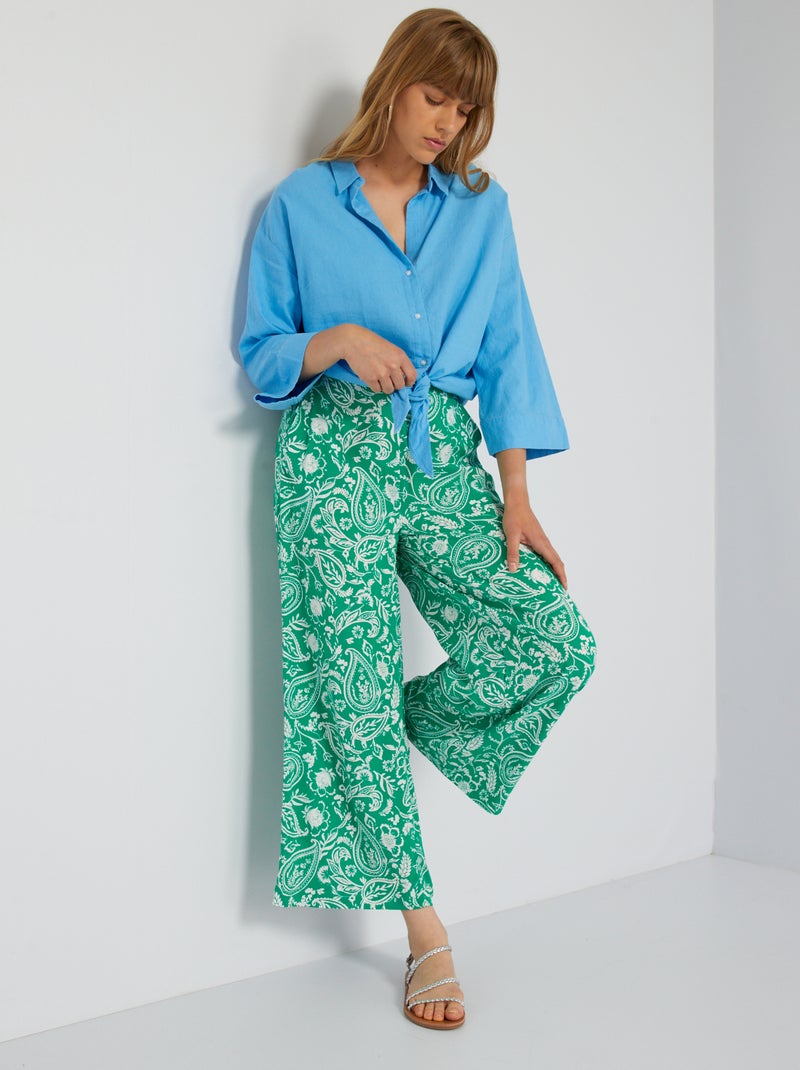 Calças largas com estampado VERDE - Kiabi