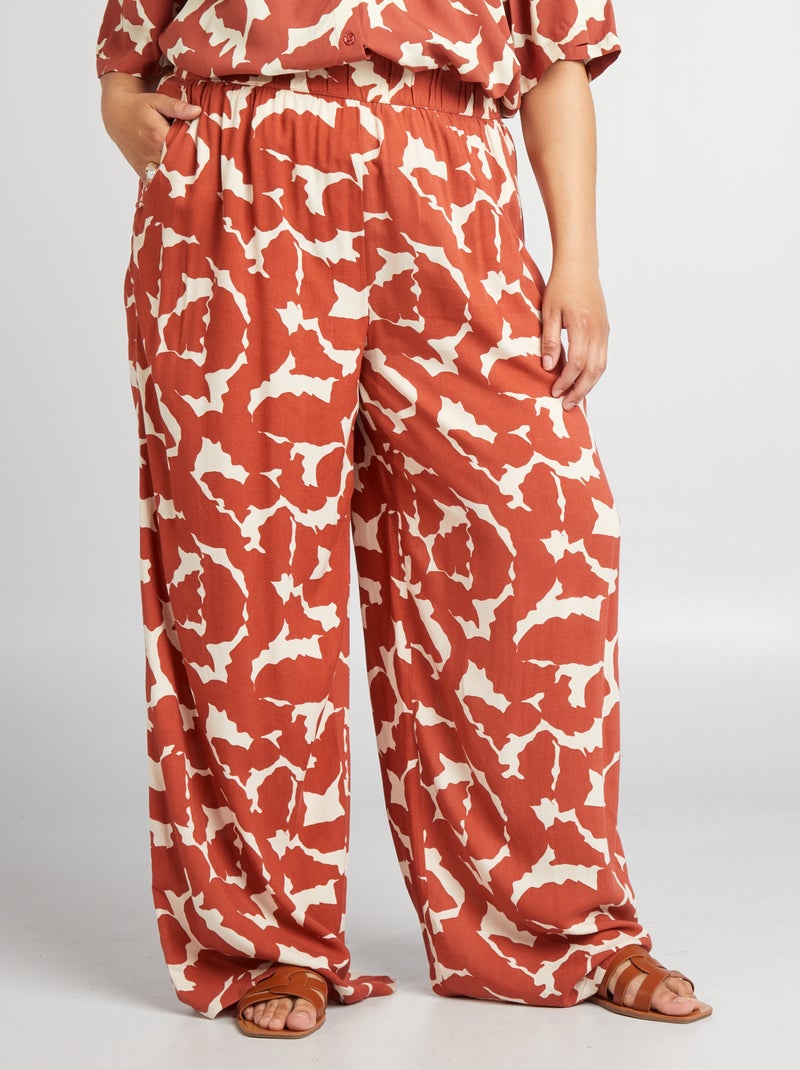 Calças largas com motivos e cintura elástica VERMELHO - Kiabi