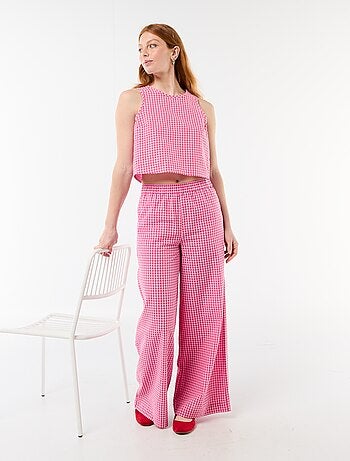 Calças largas com padrão Vichy