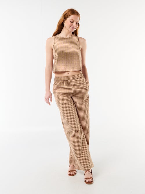 Calças largas com padrão Vichy - Kiabi