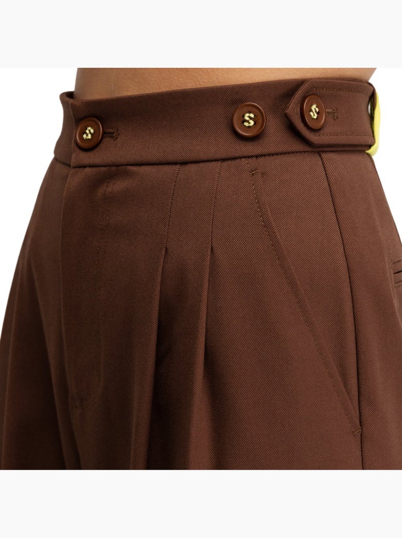 Calças largas com pregas para mulher Castanho - Kiabi