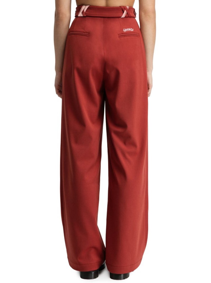 Calças largas com pregas para mulher Vermelho - Kiabi