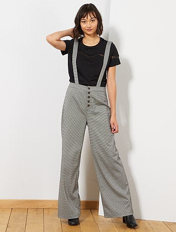 Mulher do 34 até 48 - Calças largas com suspensórios 'Príncipe de Gales' - Kiabi