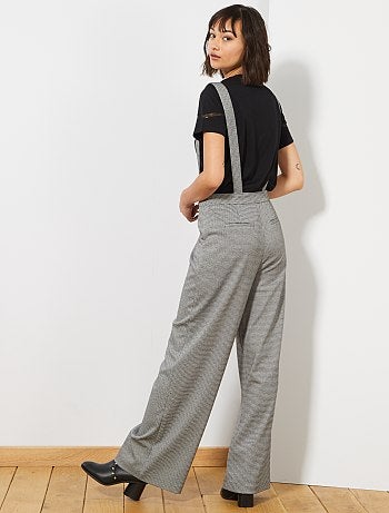 Mulher do 34 até 48 - Calças largas com suspensórios 'Príncipe de Gales' - Kiabi