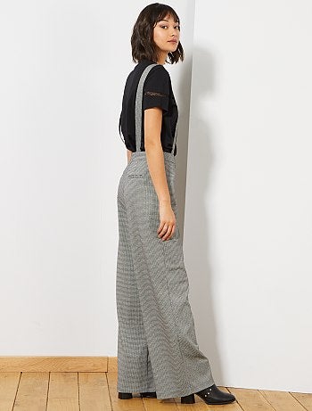 Mulher do 34 até 48 - Calças largas com suspensórios 'Príncipe de Gales' - Kiabi