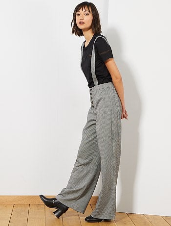 Mulher do 34 até 48 - Calças largas com suspensórios 'Príncipe de Gales' - Kiabi