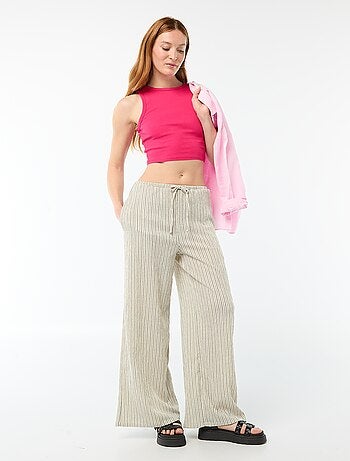 Calças largas crepe com 2 bolsos