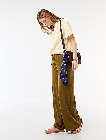 Calças largas crepe com 2 bolsos