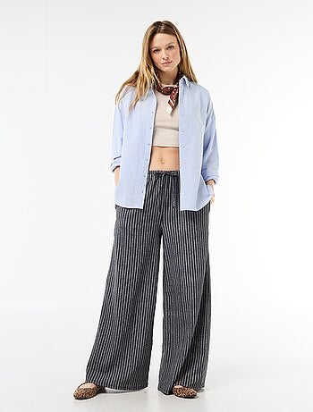 Calças largas crepe com 2 bolsos