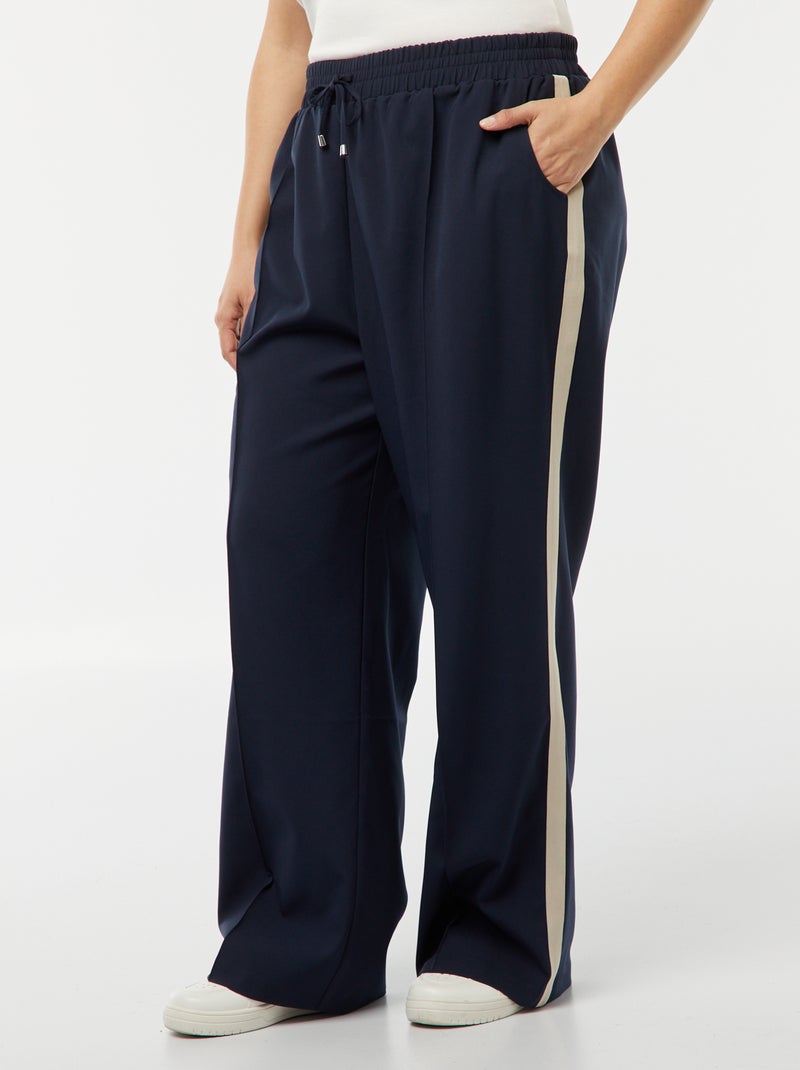 Calças largas cuidadas com faixas contrastantes AZUL - Kiabi