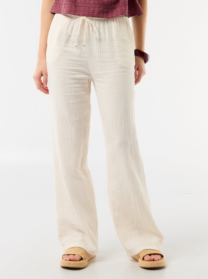 Calças largas de gaze de algodão Branco - Kiabi