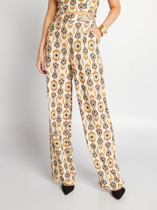 Calças largas de linho com estampado - Kiabi