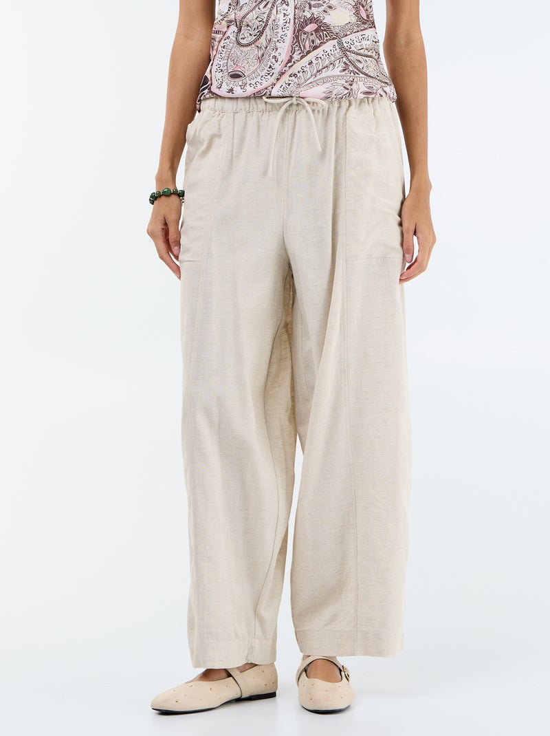 Calças largas de linho misto Branco - Kiabi