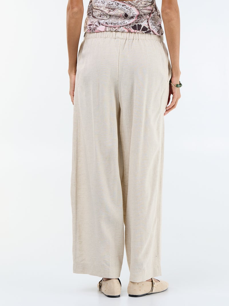 Calças largas de linho misto Branco - Kiabi
