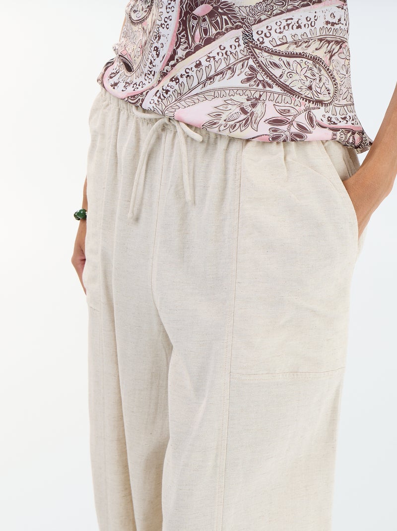 Calças largas de linho misto Branco - Kiabi