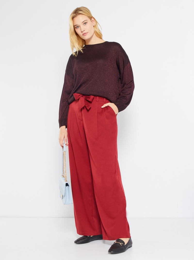 Calças largas de sarja Vermelho Vinho - Kiabi