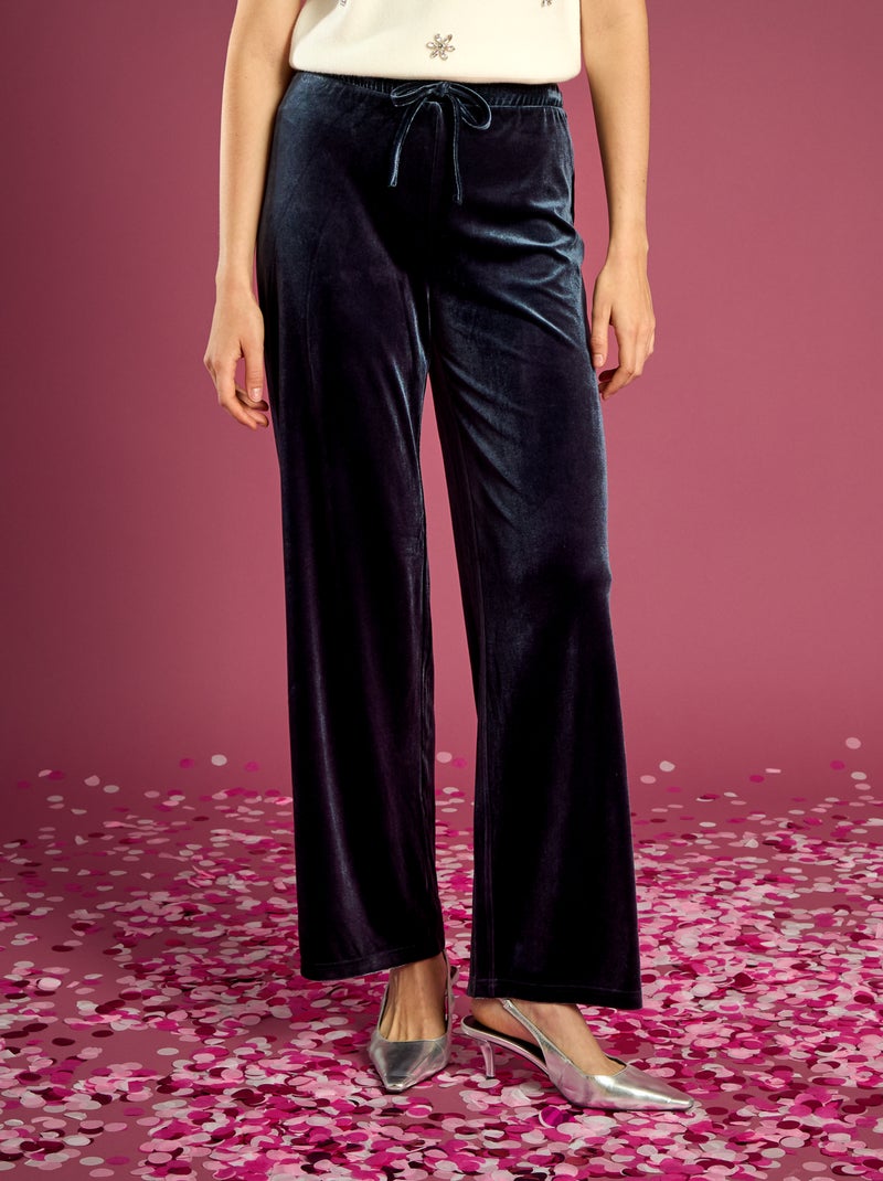 Calças largas de veludo Azul - Kiabi