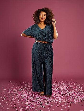 Calças largas de veludo lisas