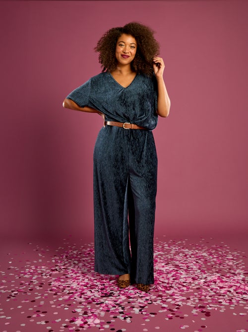 Calças largas de veludo lisas - Kiabi