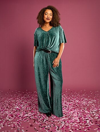 Calças largas de veludo lisas