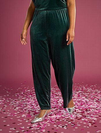 Calças largas de veludo lisas