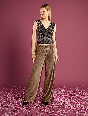 Calças largas de veludo liso