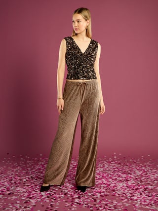 Calças largas de veludo liso