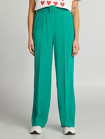 Perna larga calças verdes calças mulheres  Pantalones Verdes De Mujer-Primavera  Outono-aliexpress
