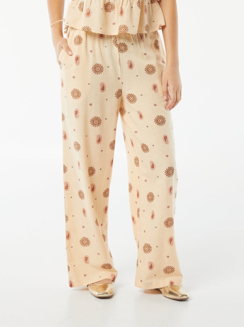 Calças largas e fluidas com motivo BEGE - Kiabi