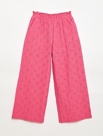 Calças largas em bordado inglês