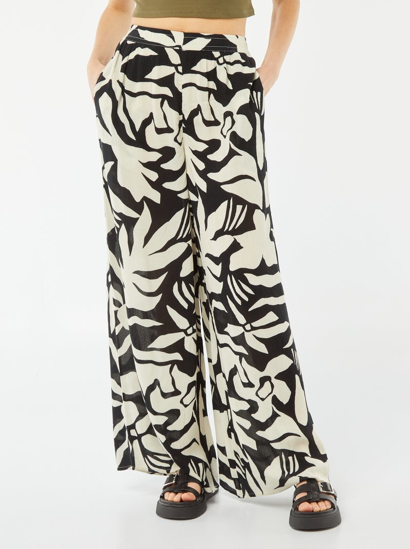 Calças largas em crepe PRETO - Kiabi