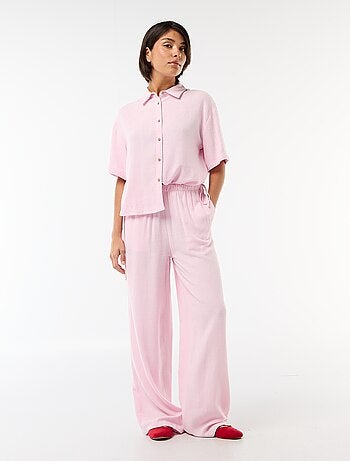 Calças largas em linho misto