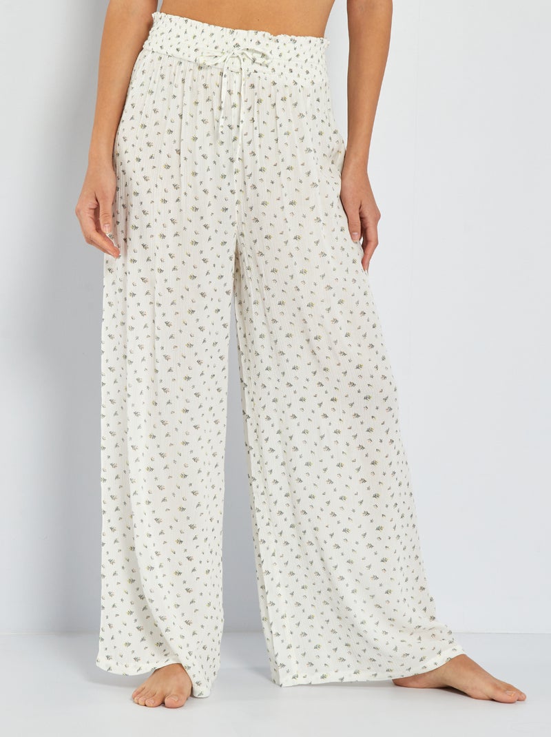 Calças largas em malha crepe estampadas BRANCO - Kiabi