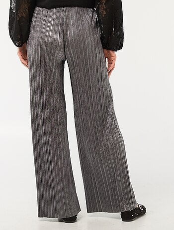 Calças largas em malha plissada