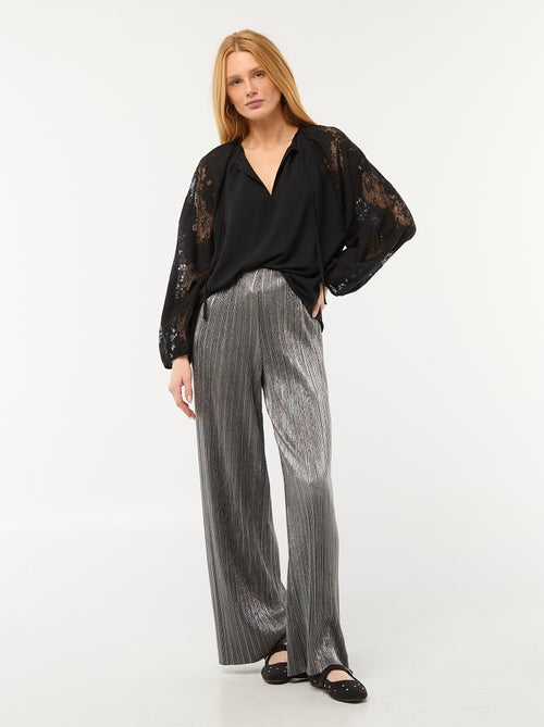 Calças largas em malha plissada - Kiabi