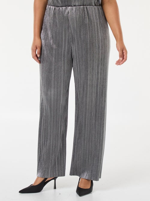 Calças largas em malha plissada prateada - Kiabi