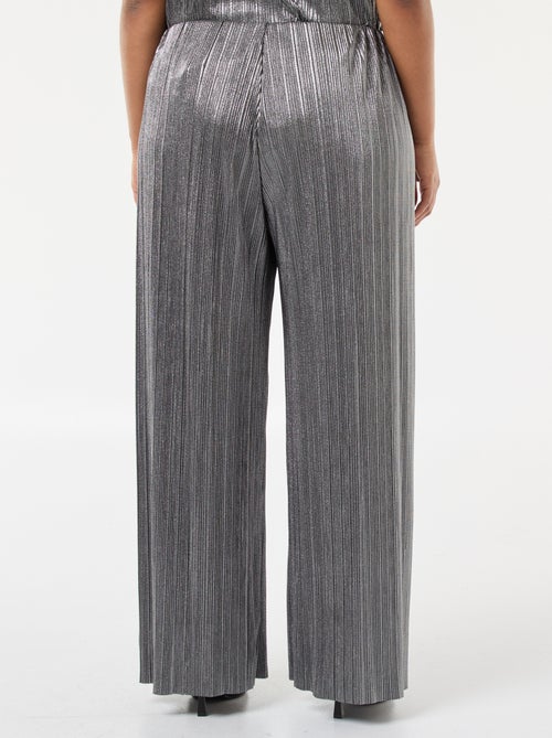 Calças largas em malha plissada prateada - Kiabi