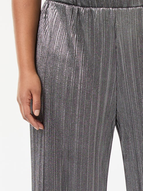 Calças largas em malha plissada prateada - Kiabi