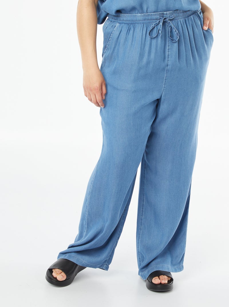 Calças largas em tencel com cós elástico Azul - Kiabi