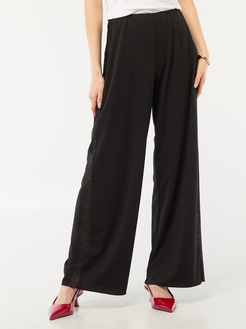 Calças largas fluidas com faixas laterais em renda - Kiabi