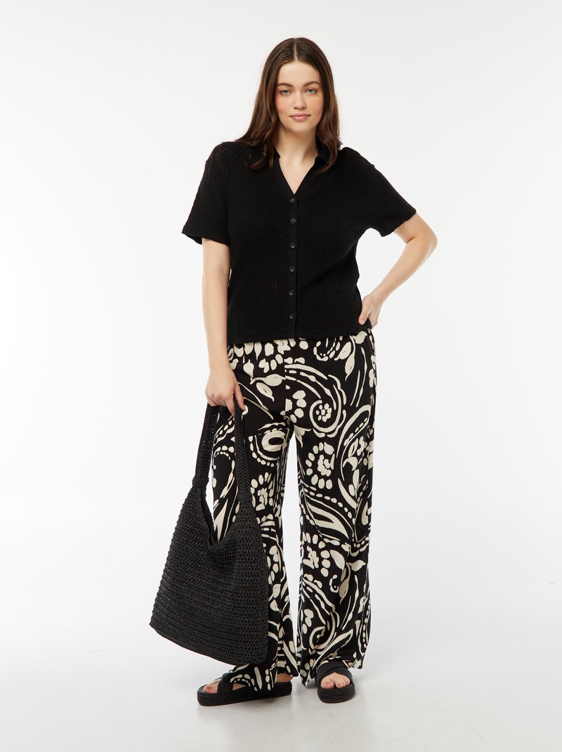 Calças largas fluidas estampadas Preto - Kiabi