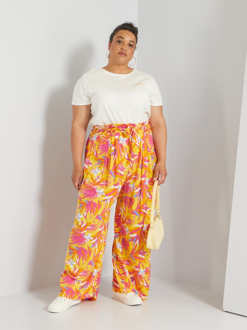 Calças largas soltinhas estampadas AMARELO - Kiabi
