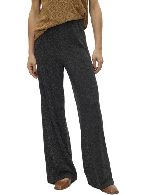 Calças largas vero moda kanva glitter pretas/prateadas para mulher - Kiabi Calças largas vero moda kanva glitter pretas/prateadas para mulher - Kiabi