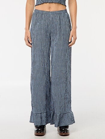 Calças largas vichy com folhos