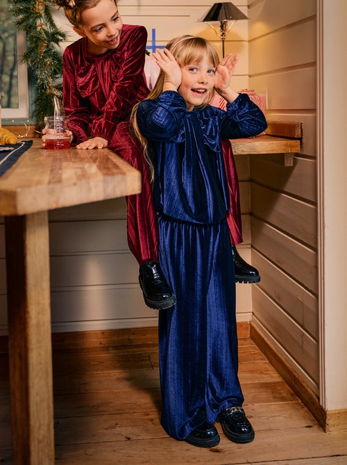 Calças largas wide leg em malha velvet canelada - Kiabi